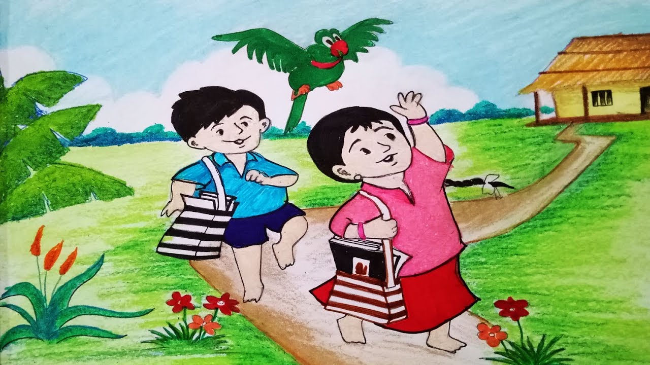 1280x720 How To Draw Meena Cartoon Scenery Step - Scenery Cartoon Drawing