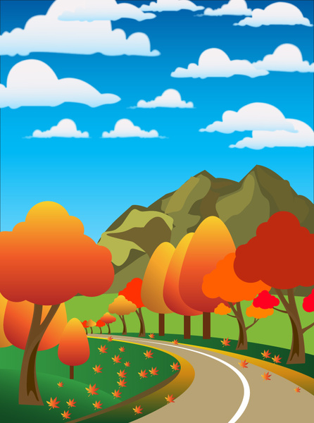 446x600 Autumn Scenery Drawing Illustration With Cartoon Style Free Vector - Scenery Cartoon Drawing