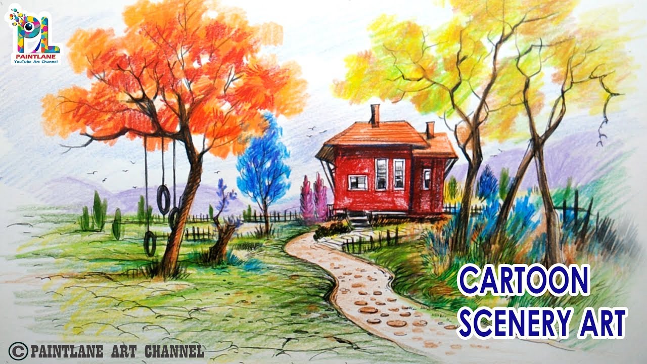 1280x720 Learn Colorful Cartoon Scenery Art With Very Easy And Simple - Scenery Cartoon Drawing