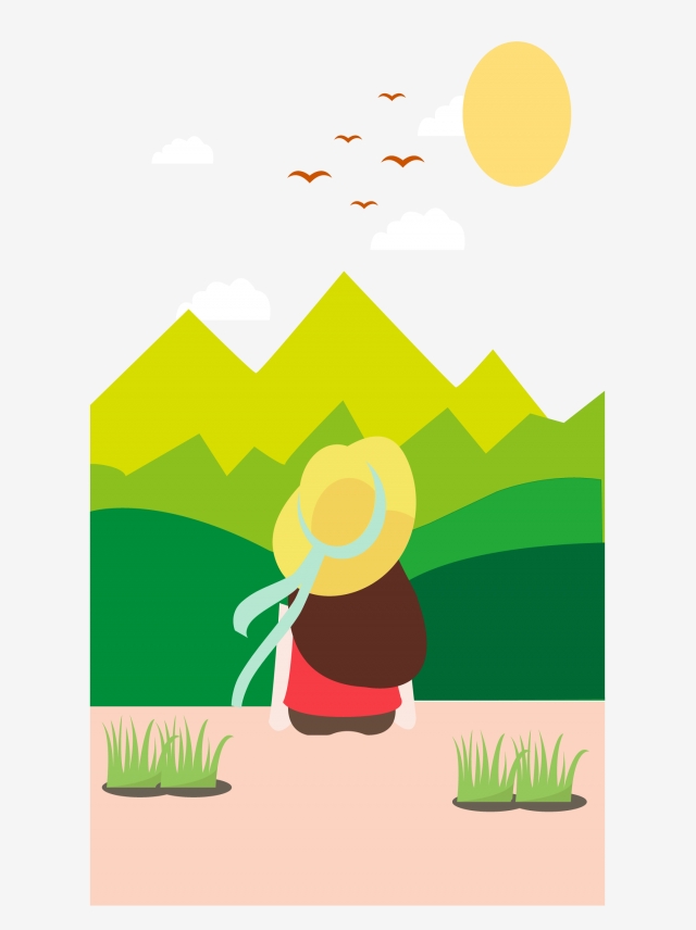 640x856 Little Girl Landscape Hand Drawing Girl Scenery,cartoon Hand - Scenery Cartoon Drawing