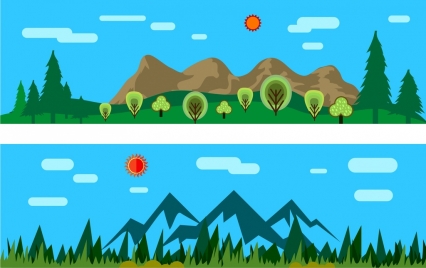 426x268 nature hill landscape drawing colored cartoon design vectors stock - Scenery Cartoon Drawing
