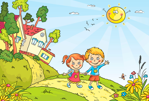 500x341 Cartoon Landscape Hand Drawn Vectors Free Download - Scenery Cartoon Drawing