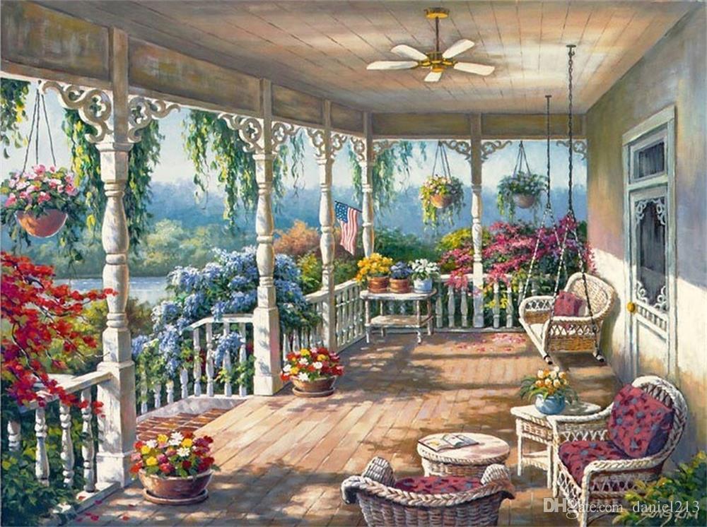 1000x746 inches american home garden yard scenery diy paint on canvas - Scenery Drawing