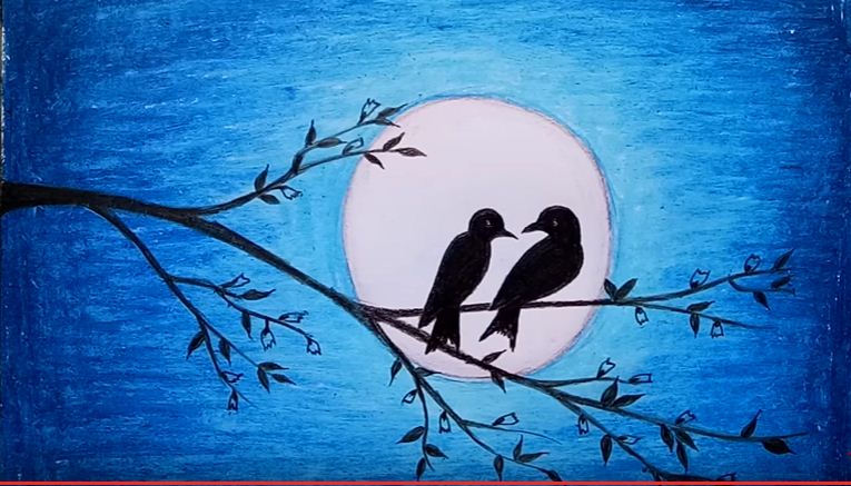 765x437 How To Draw Scenery Of Moonlight With Oil Pastel Step - Scenery Drawing