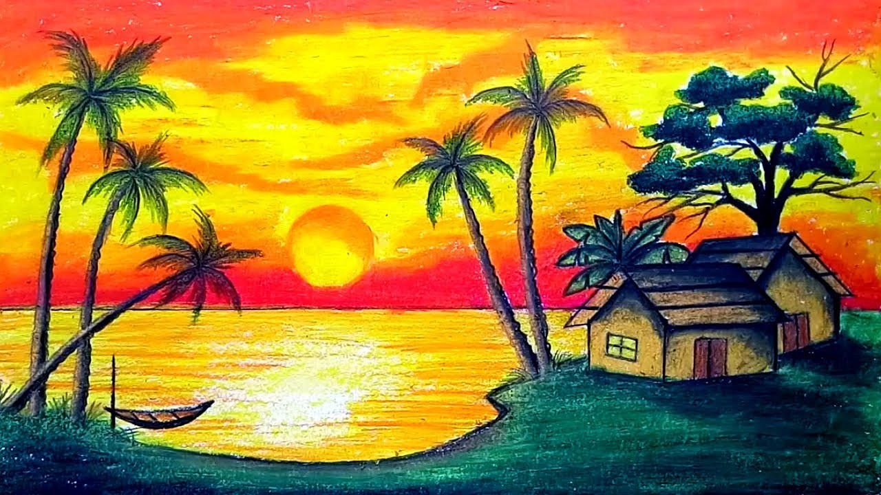nature scenery easy simple sunset drawing