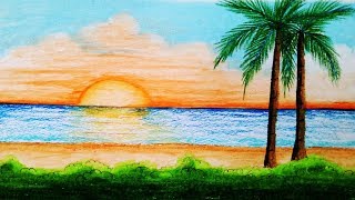 320x180 How To Draw A Scenery Of Sea Beach Step - Scenery Drawing Easy