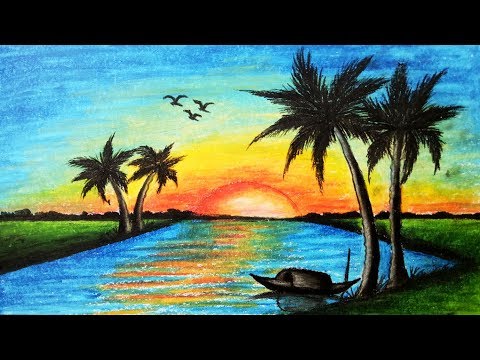 480x360 How To Draw Scenery Of Sunset Step - Scenery Drawing Step By Step