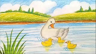 320x180 How To Draw Easy Scenery With Duck Step - Scenery Drawing Step By Step