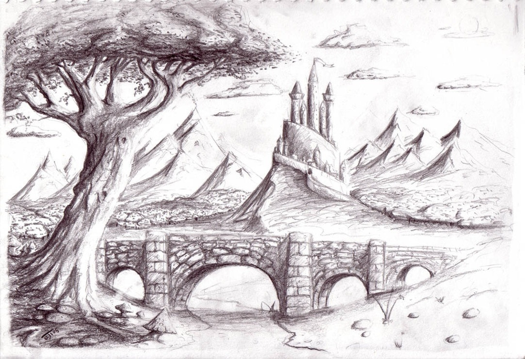 1082x739 Sceneries For Drawing With Pencils Drawing Sketch Beautiful - Scenery Pencil Drawing