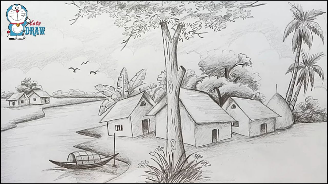 1280x720 How To Draw Scenery Landscape - Scenery Pencil Drawing
