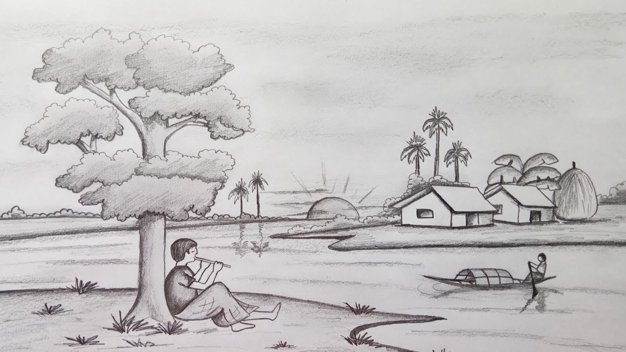 1280x720 How To Draw Scenery Landscape - Scenery Pencil Drawing