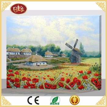 350x350 Gift Led Picture Canvas Village Scenery Drawing - Scenery Pictures For Drawing