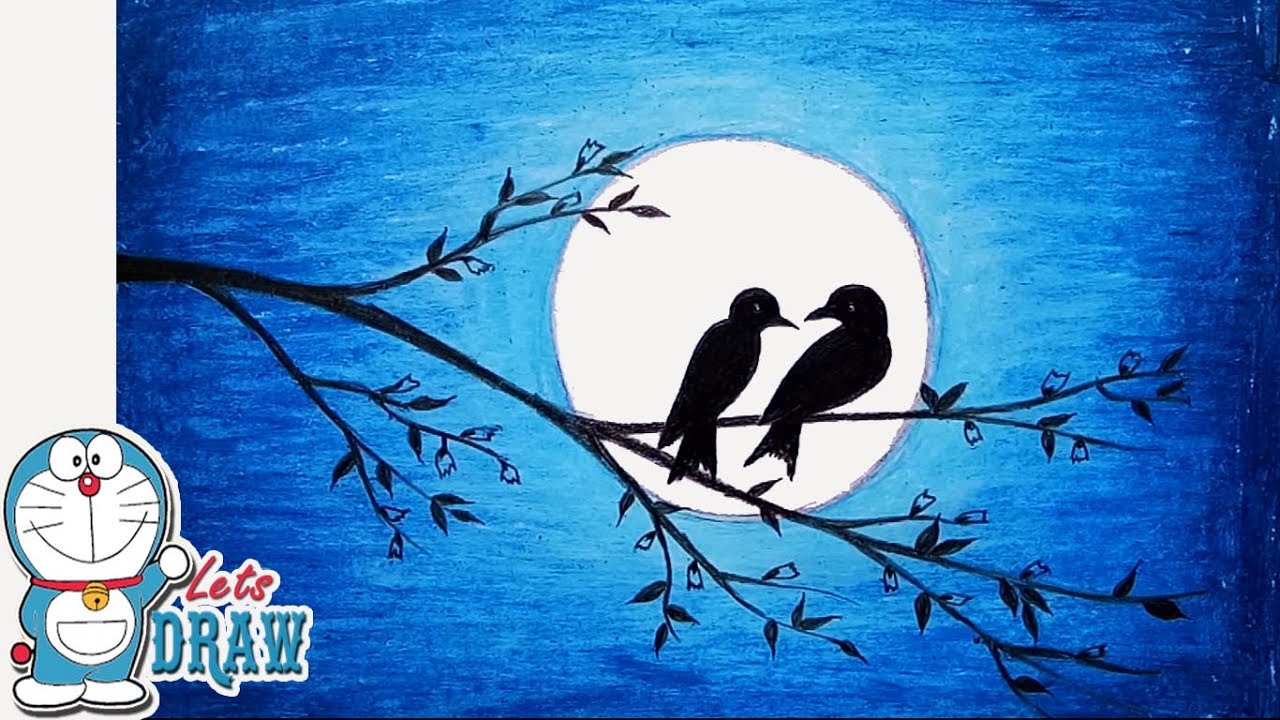 1280x720 How To Draw Scenery Of Moonlight With Oil Pastel Step - Scenery Pictures For Drawing