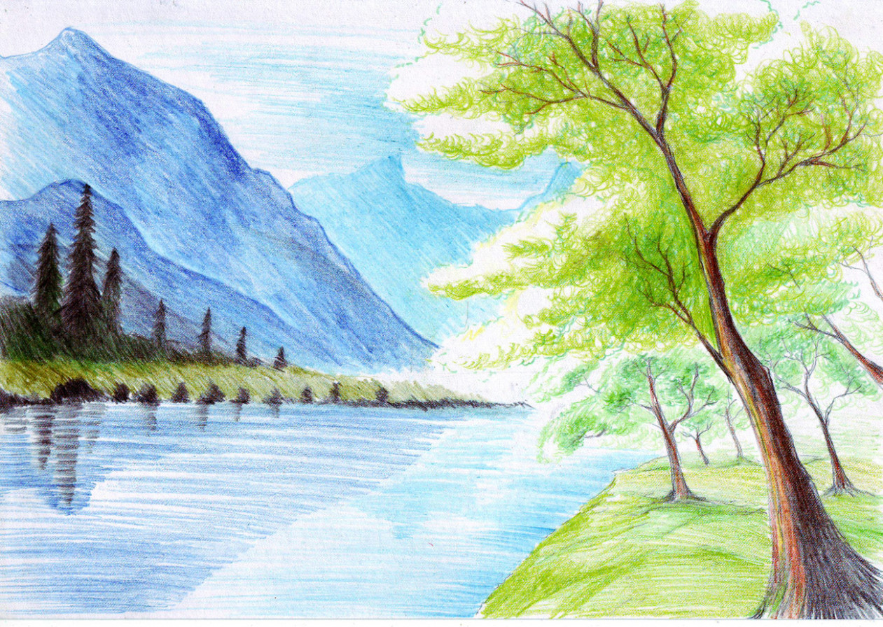1261x896 drawing natural scenery natural scenery drawing - Scenery Pictures For Drawing