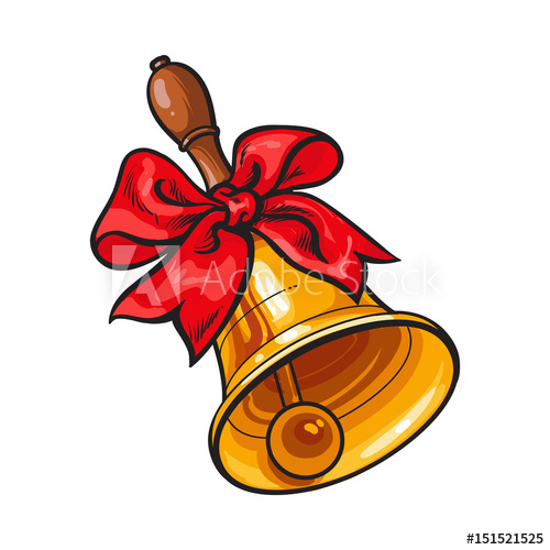 500x500 traditional golden school bell with red ribbon, hand drawn sketch - School Bell Drawing