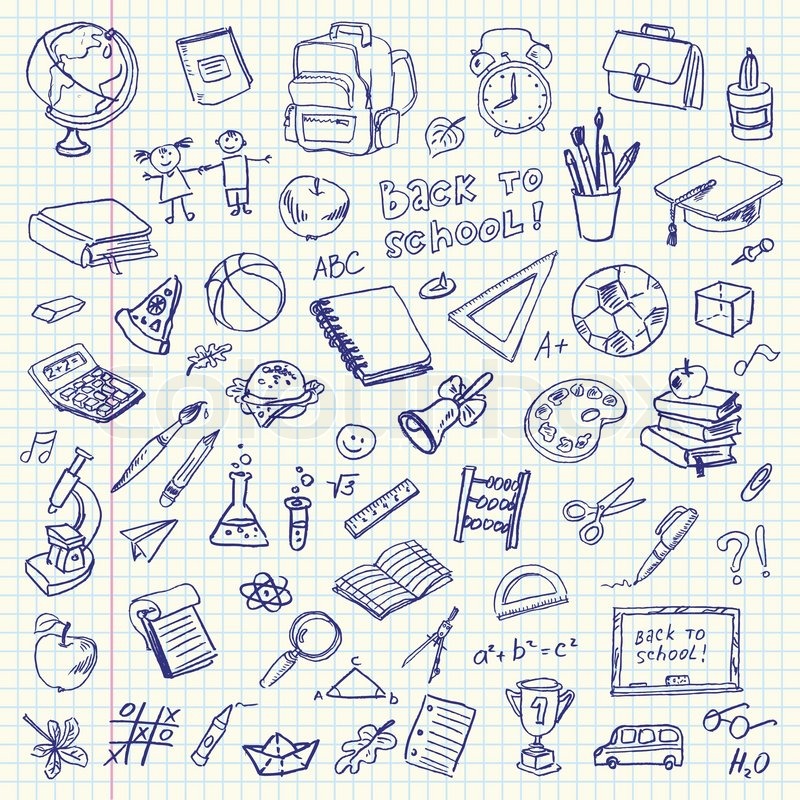 800x800 Freehand Drawing School Items On A Stock Vector Colourbox - School Books Drawing