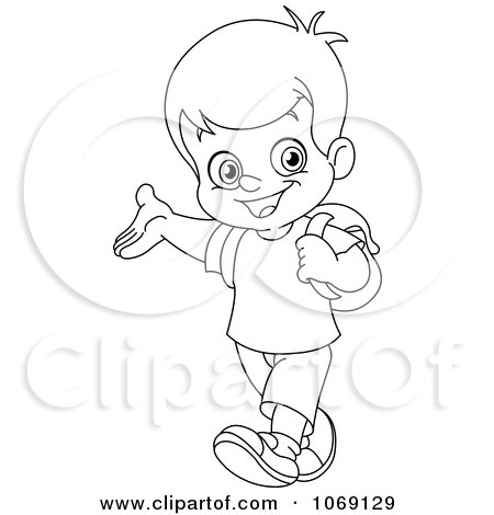 450x470 Clipart Outlined School Boy Presenting - School Boy Drawing