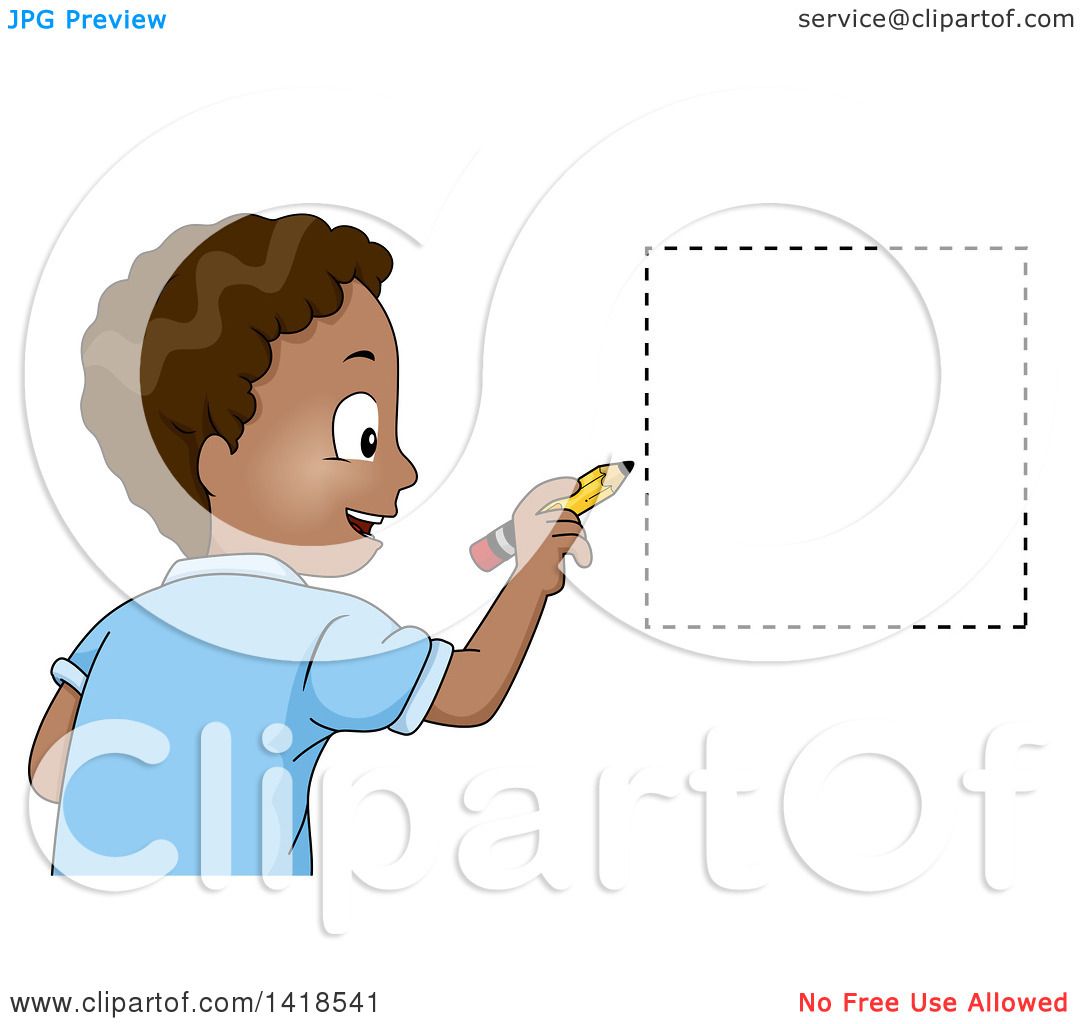 1080x1024 Clipart Of A Happy African School Boy Drawing A Square Shape - School Boy Drawing