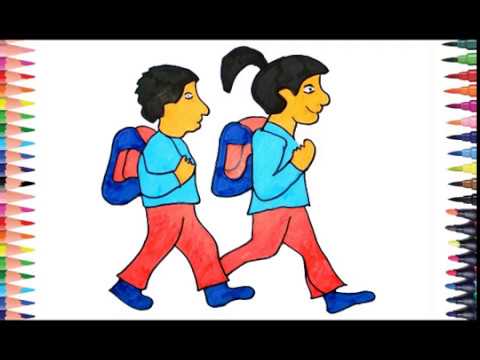 480x360 how to draw school boy and girls school bag learning coloring - School Boy Drawing