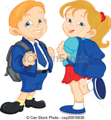 437x470 School Boy And Girl With Bag Illustration - School Boy Drawing