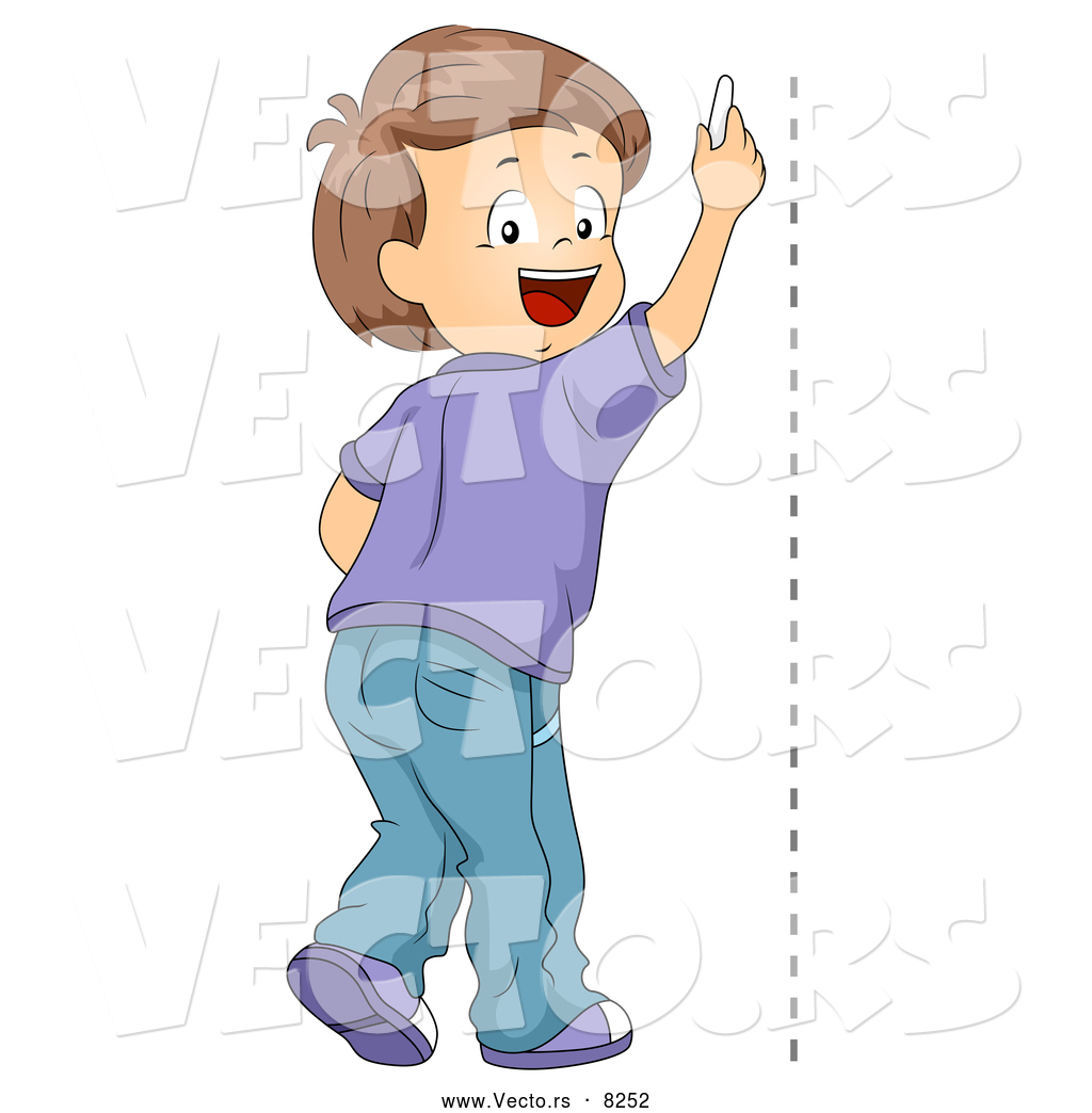 1024x1044 vector of a happy school boy drawing a vertical line on a wall - School Boy Drawing