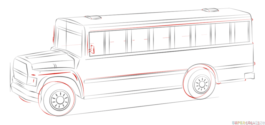 900x424 how to draw a school bus step - School Bus Drawing