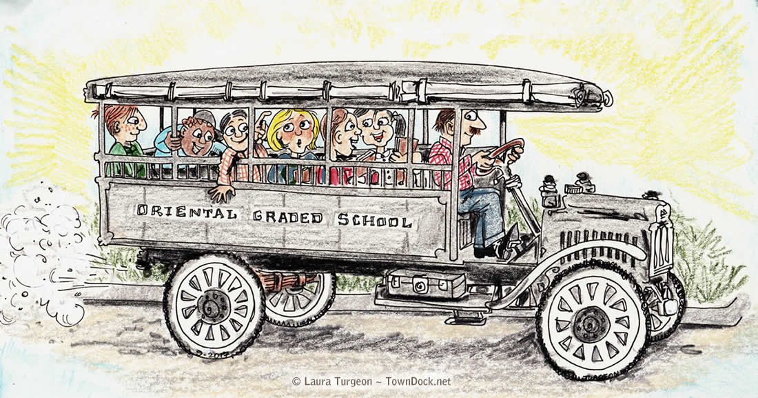 1100x577 north carolina's first school bus drawing the town, artist laura - School Bus Drawing