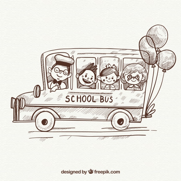 626x626 hand drawn school bus with children vector free download - School Bus Drawing For Kids