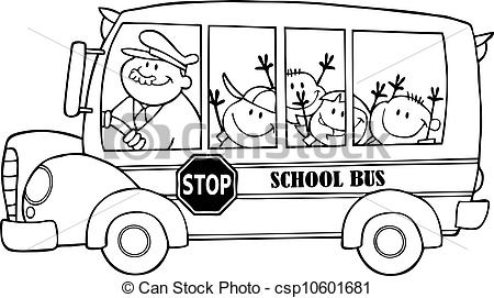 450x271 Outlined School Bus With Happy Children - School Bus Drawing Pictures