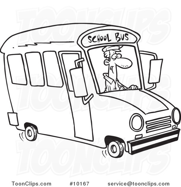 581x600 Cartoon Black And White Line Drawing Of A School Bus Driver - School Bus Line Drawing