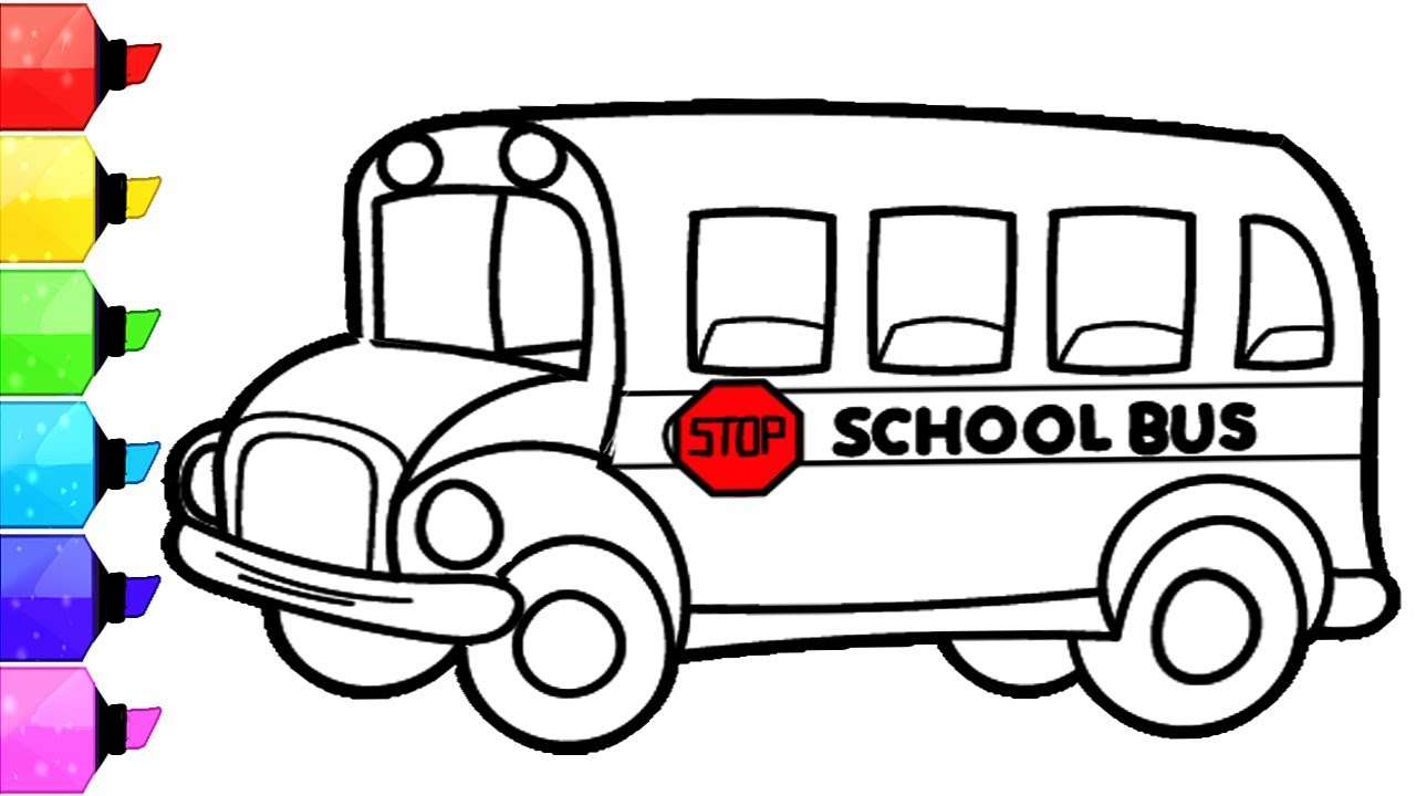 1280x720 colorful school bus pictures to color school bus coloring pages - School Bus Line Drawing