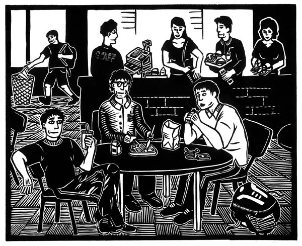 600x489 my new school cafeteria linocut - School Cafeteria Drawing