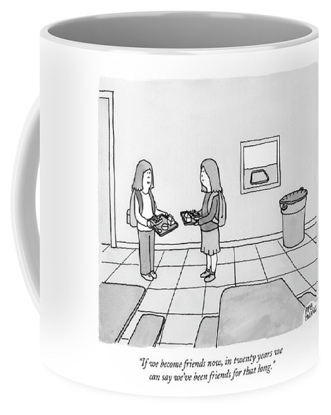 479x600 two girls talk in a school cafeteria coffee mug for sale - School Cafeteria Drawing