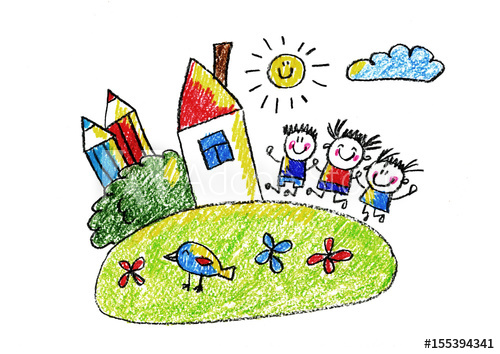 500x354 Kids Drawing Happy Boys And Girls Kindergarten Or School Image - School Children Drawing