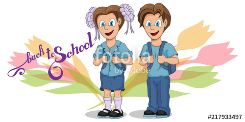 500x250 back to school cartoon school girl and boy hand drawing - School Children Drawing