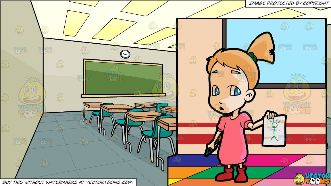 1152x648 A Preschooler Girl Showing Her Drawing To The Class And Inside - School Classroom Drawing