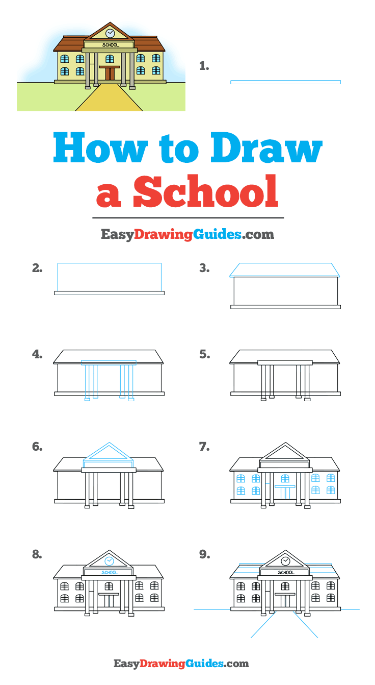 736x1342 How To Draw A School - School Drawing