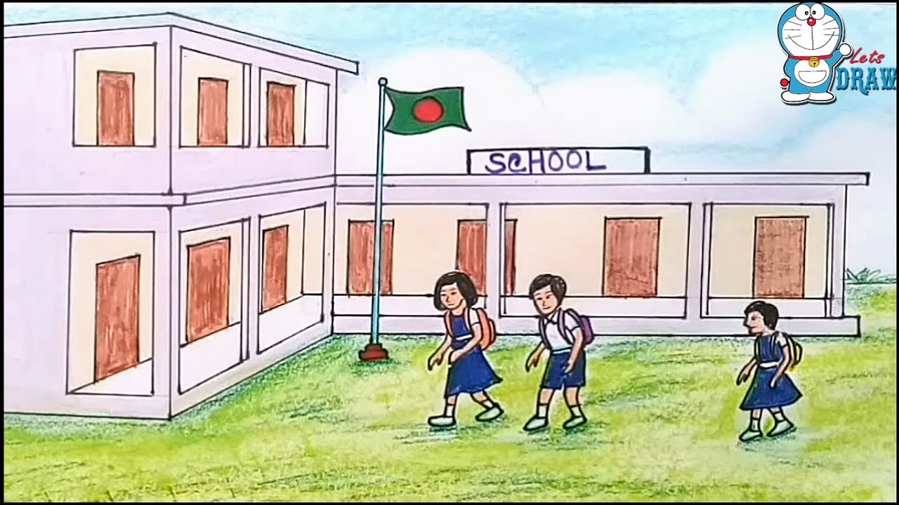 1280x720 How To Draw Scenery Of School Step - School Drawing
