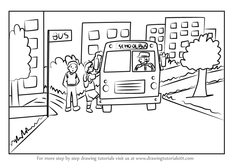 800x567 Learn How To Draw Going To School Scene - School Drawing