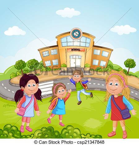 449x470 Illustration Of A Group Of School Children - School Drawing For Kid