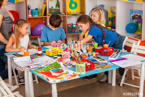 500x334 small students girl and boy painting in art school class children - School Drawing For Kid