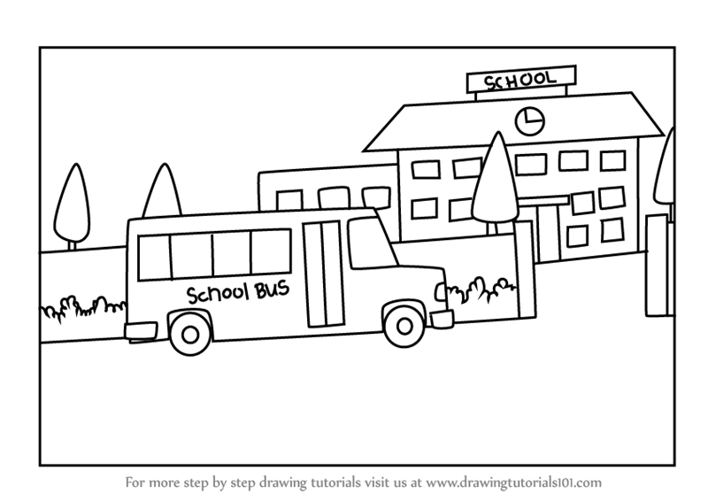 800x567 Learn How To Draw School Bus Scene - School Drawing Images