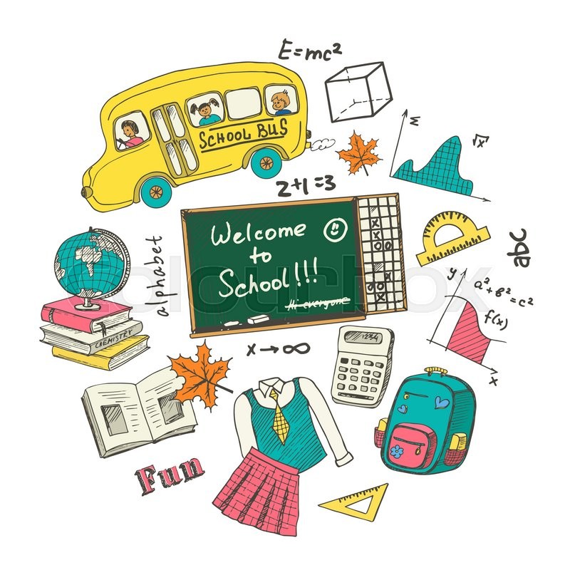 800x800 set of school drawings on chalkboard stock vector colourbox - School Drawing Picture