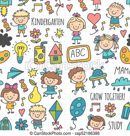 450x470 Kids Drawing Kindergarten School Happy Children Play Illustration - School Kids Drawing