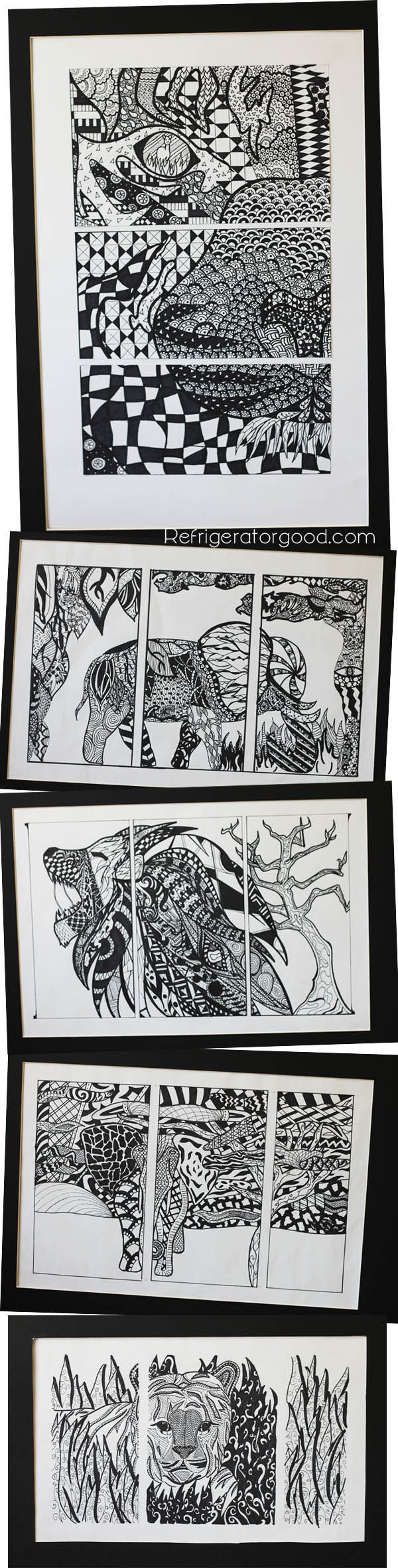 600x2364 High School Art Lesson Zentangle Triptychs - School Line Drawing