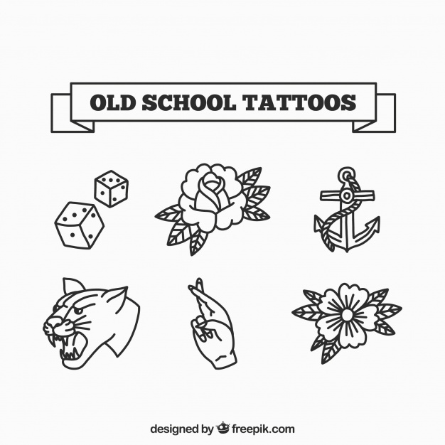 626x626 Old School Tattoo Collection Vector Free Download - School Line Drawing