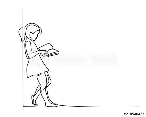 500x400 Continuous One Line Drawing Girl Reading Book Back To School - School Line Drawing