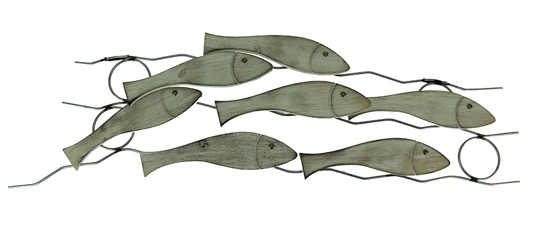 1100x455 rustic wood and metal school of fish wall sculpture - School Of Fish Drawing