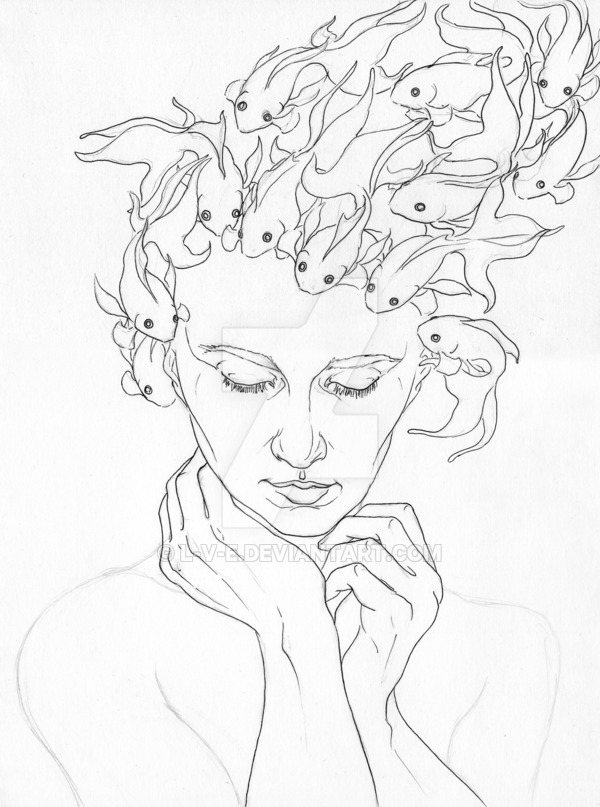 600x807 School Of Fish Line Art - School Of Fish Drawing