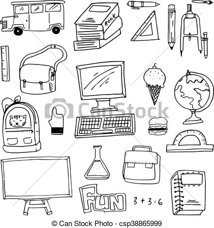 442x470 hand draw school supplies doodles vector art - School Supplies Drawing